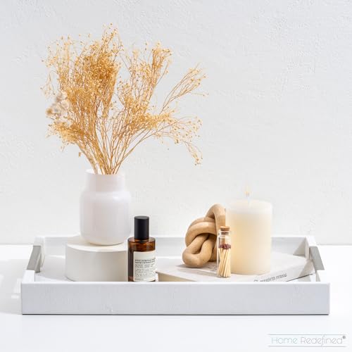 Home Redefined Modern Elegant 175x12 White Rectangle Shagreen Faux Leather Decorative Tray Ottoman Coffee Table Perfume Living Room Kitchen Serving Tray with Silver Metal Handles for All Occasions - Image 3