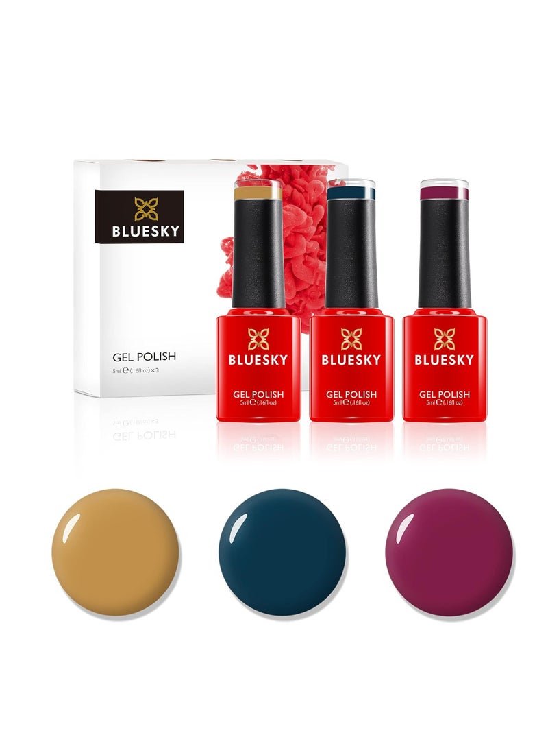 Bluesky Gel Nail Polish Set Warm Me Up FW01 Vienna WR01 Chai Tea A057 Winter Sky Mustard Yellow Blue Ocean Dark Red Requires Curing Under UV or LED Lamp 15 ml Pack of 1 - Image 1