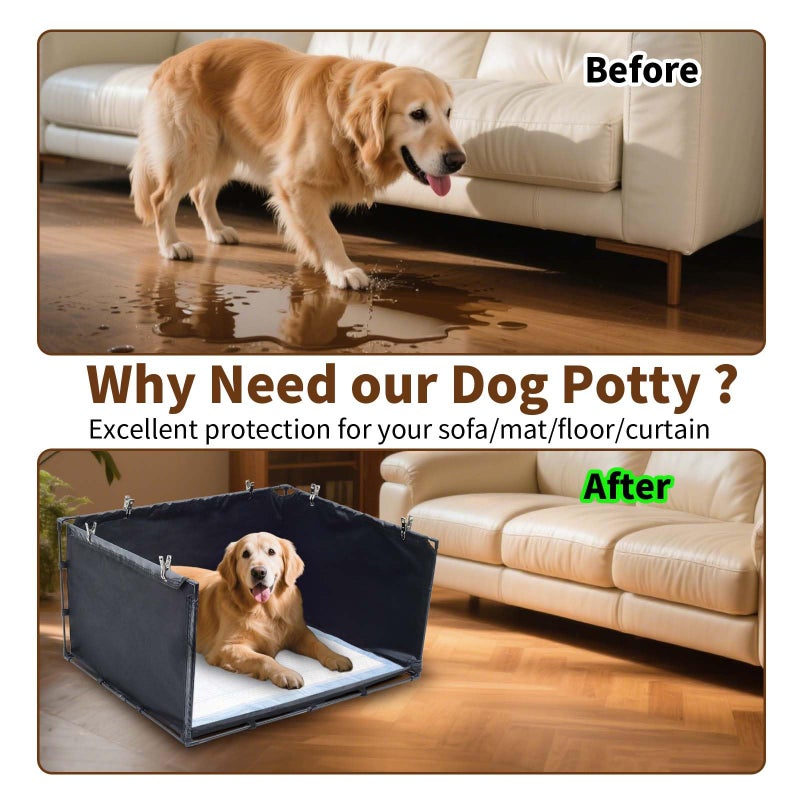 OCMML Dog Litter Box Indoor for Medium Dogs,Pee Pad Holder with High Walls(34.64"*28.34"*17.72"),No-Spill Pee Pad Holder with Foldable Pet Toilet,Easy Clean Puppy Litter Box for Dogs (Large) - Image 4