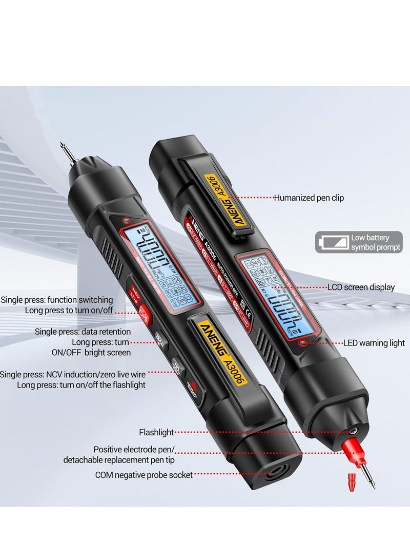 ANENG Pen Type Digital Multimeter, A3006 Pen Type Digital Multimeter, 4000 Count Ac/Dc Voltage Tester, Zero Wire Detector, Resistance, Capacitance, And Diode Testing, Electric Tool - Image 3