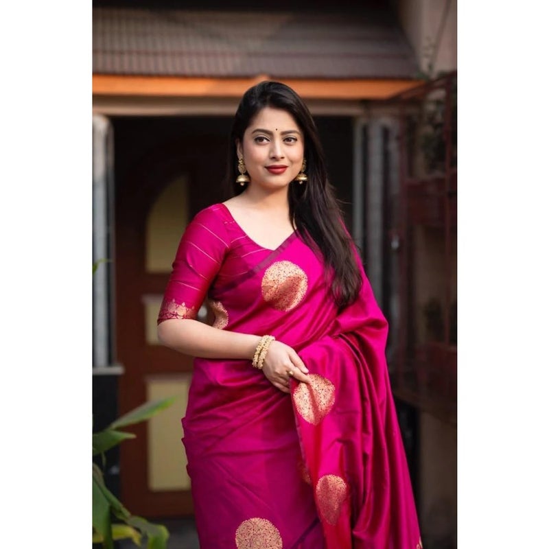 Avantika - Fashion Kanjivaram Women's Banarasi Sari with Blouse In Pure Soft Silk for weddings and festivals, silk, gold-red, handwoven zari work - Image 2