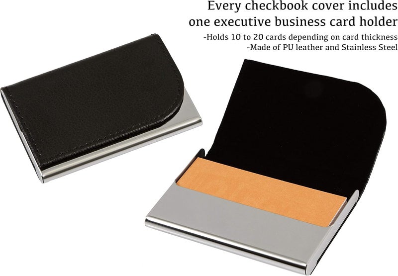 2Fold Business Check Binder 7 Ring for 3-Up Business Size Checks with Extra Business Card Case - PU Leather Deluxe 7 Ring Checkbook Binder Portfolio with 600 Check Capacity and Storage - Image 3