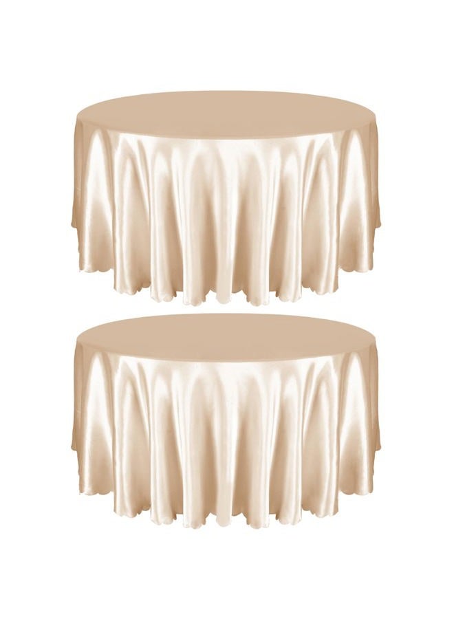 Entisn Entsin 2 Pack 120 Inch / 10ft Round Tablecloth, Champagne Satin Table Cover for 8-12 Seats, Wrinkle Resistant and Washable Silky Table Cloths for Wedding Party Banquet Events Decoration - Image 1
