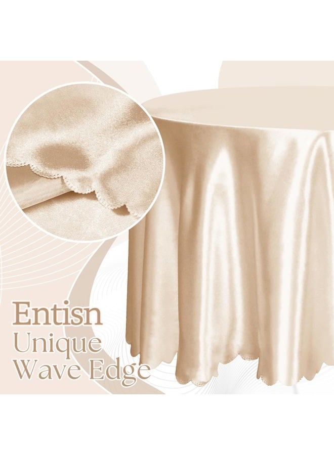 Entisn Entsin 2 Pack 120 Inch / 10ft Round Tablecloth, Champagne Satin Table Cover for 8-12 Seats, Wrinkle Resistant and Washable Silky Table Cloths for Wedding Party Banquet Events Decoration - Image 4