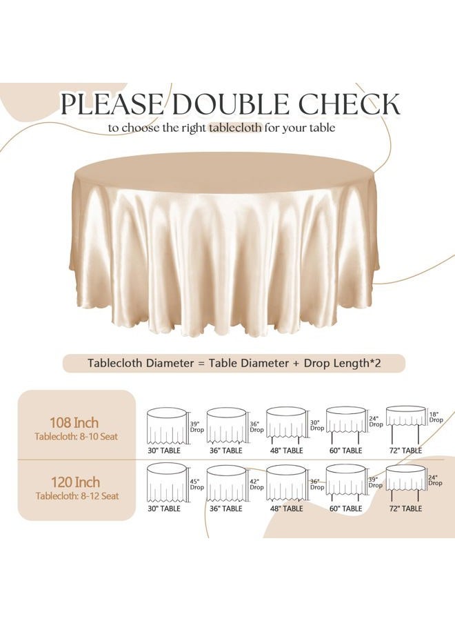 Entisn Entsin 2 Pack 120 Inch / 10ft Round Tablecloth, Champagne Satin Table Cover for 8-12 Seats, Wrinkle Resistant and Washable Silky Table Cloths for Wedding Party Banquet Events Decoration - Image 2
