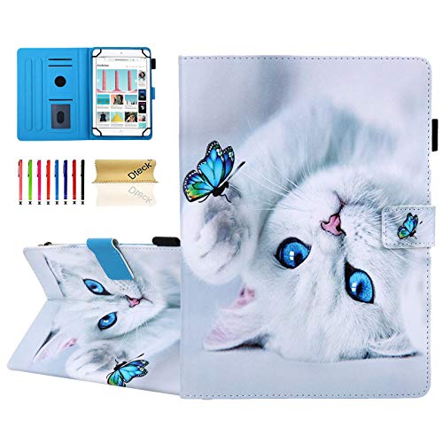 Dteck Universal Case for 8 Inch Android 11 12 13 14 Tablet & Galaxy Tab A/E/4/3 8.0 & Tab M8/E8/4/3 8 Plus 8" & Fire HD 8 Tablet, Lightweight Folio Cute Case with Stand & Card Slots (Cat & Butterfly) - Image 1