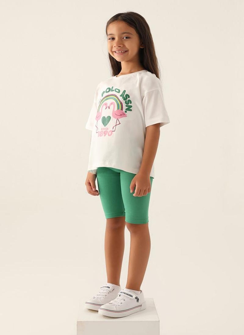 U.S. Polo Assn. U.S. Polo Assn. Girls Beige Bermuda Set - Image 3