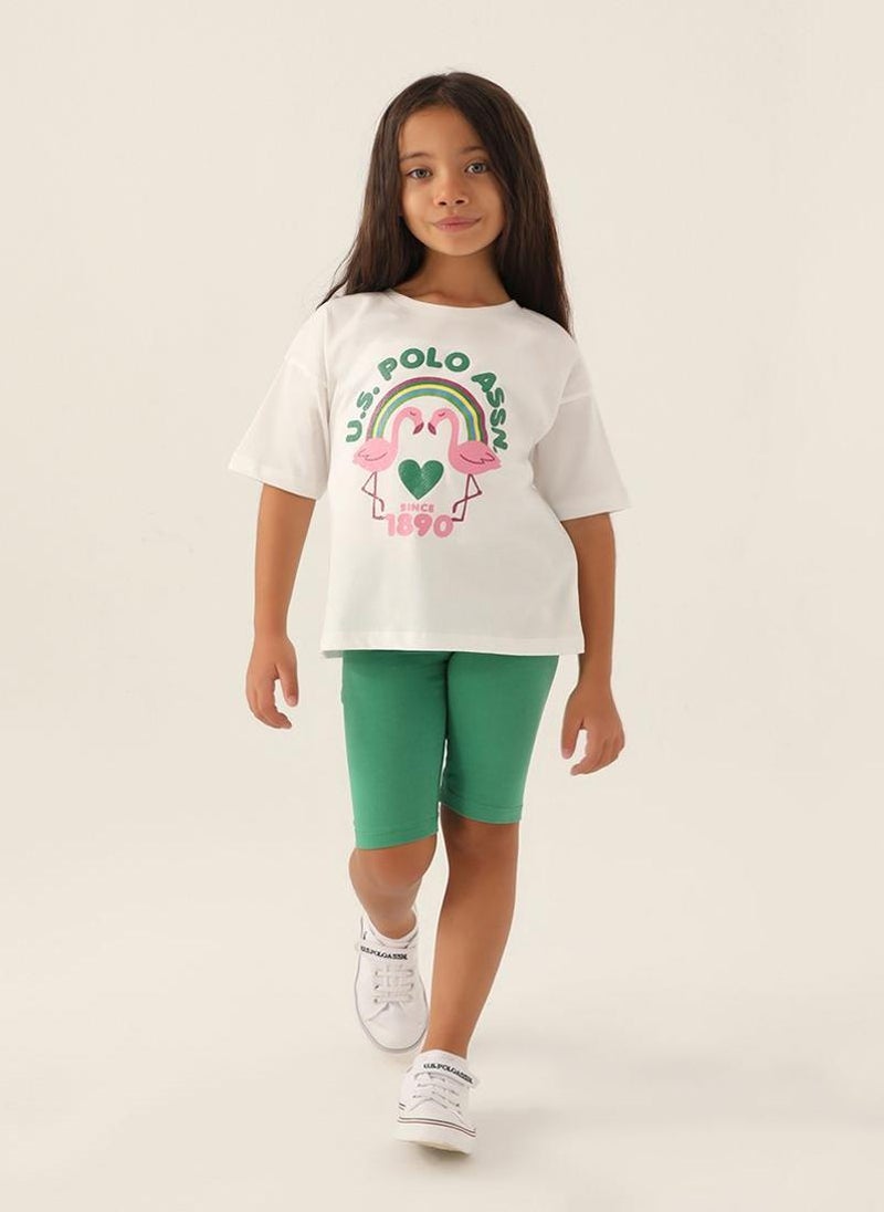 U.S. Polo Assn. U.S. Polo Assn. Girls Beige Bermuda Set - Image 1