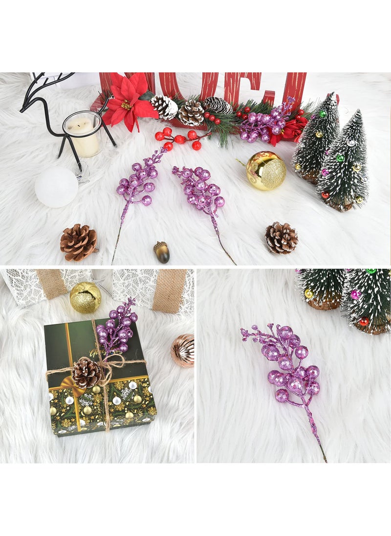 DearHouse DearHouse 14 Pack Christmas Glitter Berries Stems  7.8Inch Artificial Christmas Picks for Christmas Tree Ornaments  DIY Xmas Wreath  Crafts  Holiday and Home Decor (Light Purple)  - Image 2