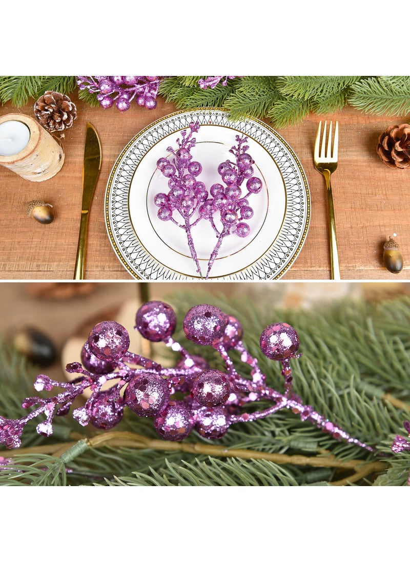 DearHouse DearHouse 14 Pack Christmas Glitter Berries Stems  7.8Inch Artificial Christmas Picks for Christmas Tree Ornaments  DIY Xmas Wreath  Crafts  Holiday and Home Decor (Light Purple)  - Image 3