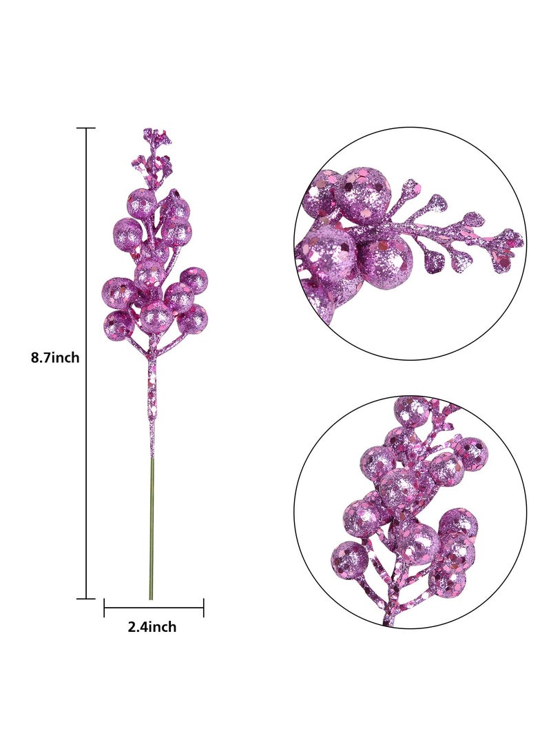 DearHouse DearHouse 14 Pack Christmas Glitter Berries Stems  7.8Inch Artificial Christmas Picks for Christmas Tree Ornaments  DIY Xmas Wreath  Crafts  Holiday and Home Decor (Light Purple)  - Image 5