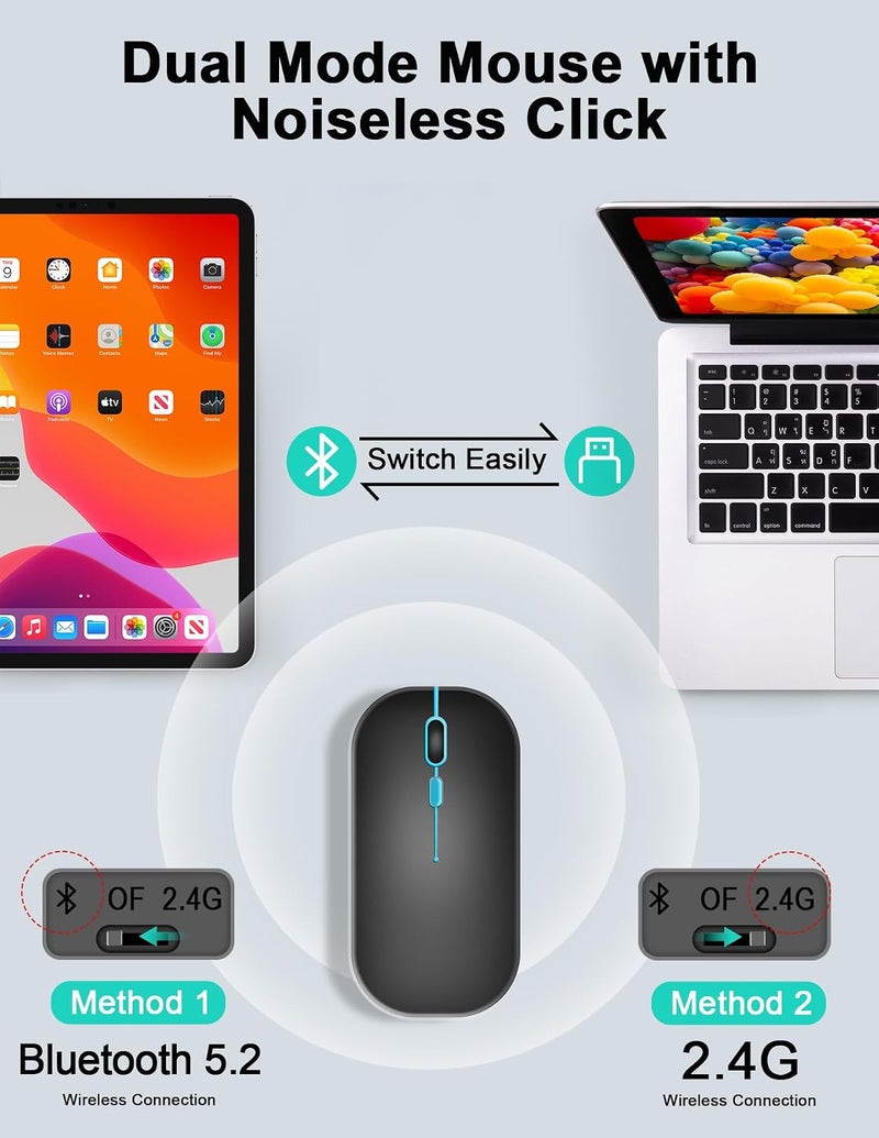 Nsyee Backlit Bluetooth Keyboard and Mouse, Universal Compact Wireless Keyboard, Rechargeable Portable Keyboard for iPad/Samsung/Tablet/iOS/Android/Windows, UK Layout - Image 4