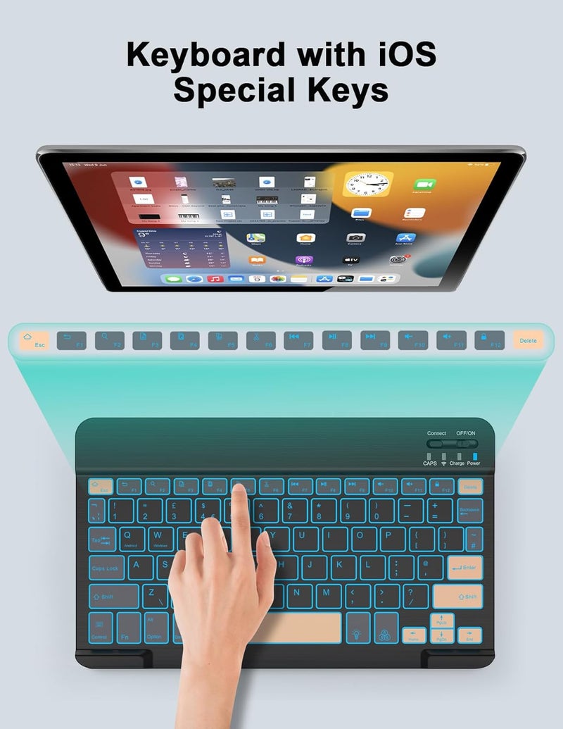 Nsyee Backlit Bluetooth Keyboard and Mouse, Universal Compact Wireless Keyboard, Rechargeable Portable Keyboard for iPad/Samsung/Tablet/iOS/Android/Windows, UK Layout - Image 3