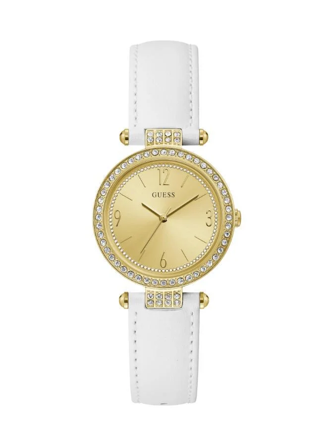 GUESS Crystal Dial & Leather Strap Watch