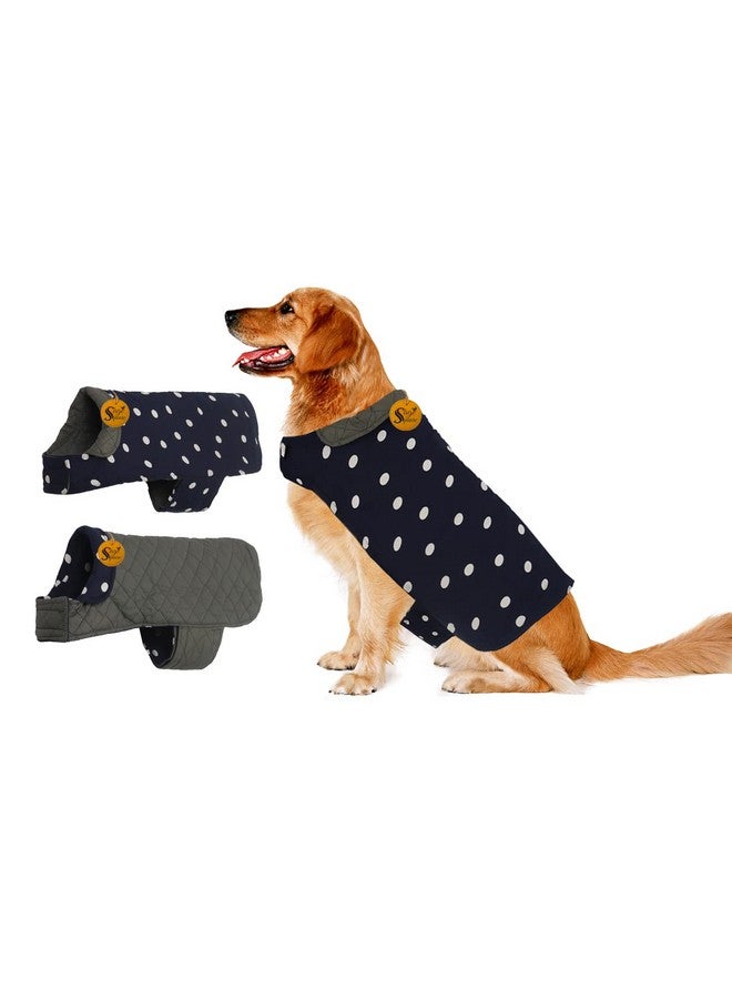 سايج سكوير سترة للكلاب - معطف شتوي من الصوف القابل للعكس - حماية من الطقس البارد - مقاوم للماء - مقاوم للرياح - معطف شتوي مبطن سميك ناعم ودافئ للكلاب (كبير - 24 بوصة، أزرق داكن ورمادي) - Image 1