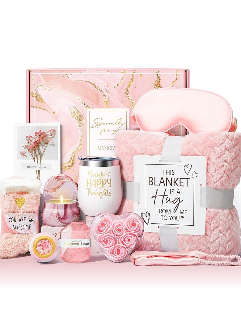 Generic Hot Selling Gift Set/Birthday Gift/Holiday Gift/Lady Gift Set, suitable for female friends, sisters, mothers, wives, girlfriends, colleagues, girlfriends, the products include 40Z scented candles/handmade soaps/rose bath bombs/luxury flannel blankets/thermos mugs/eye masks/silk headbands/floral soaps/greeting cards/plush socks/gift boxes - Image 1