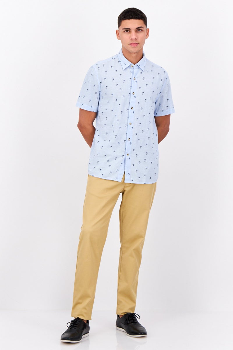 Peter Werth Men Regular Fit All-over Print Short Sleeves Casual Shirt, Sky Blue - Image 4