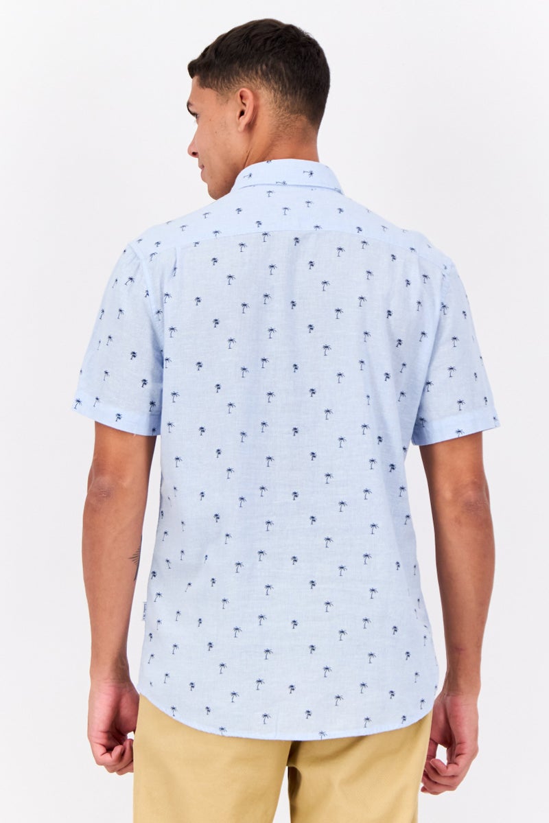 Peter Werth Men Regular Fit All-over Print Short Sleeves Casual Shirt, Sky Blue - Image 3