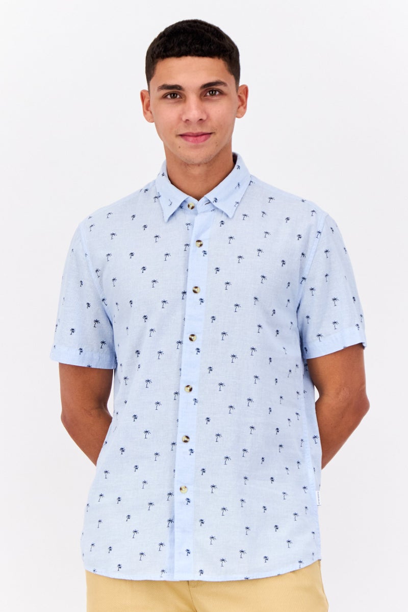Peter Werth Men Regular Fit All-over Print Short Sleeves Casual Shirt, Sky Blue - Image 1