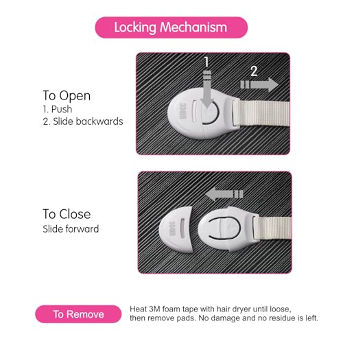 LILBEE Child Safety Locks for Cabinets & Drawers – Pack of 10 | Strong Adhesive Baby Proofing Locks for Fridge, Cupboard, Appliances – White - Image 5