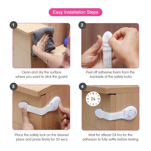 LILBEE Child Safety Locks for Cabinets & Drawers – Pack of 10 | Strong Adhesive Baby Proofing Locks for Fridge, Cupboard, Appliances – White - Image 3