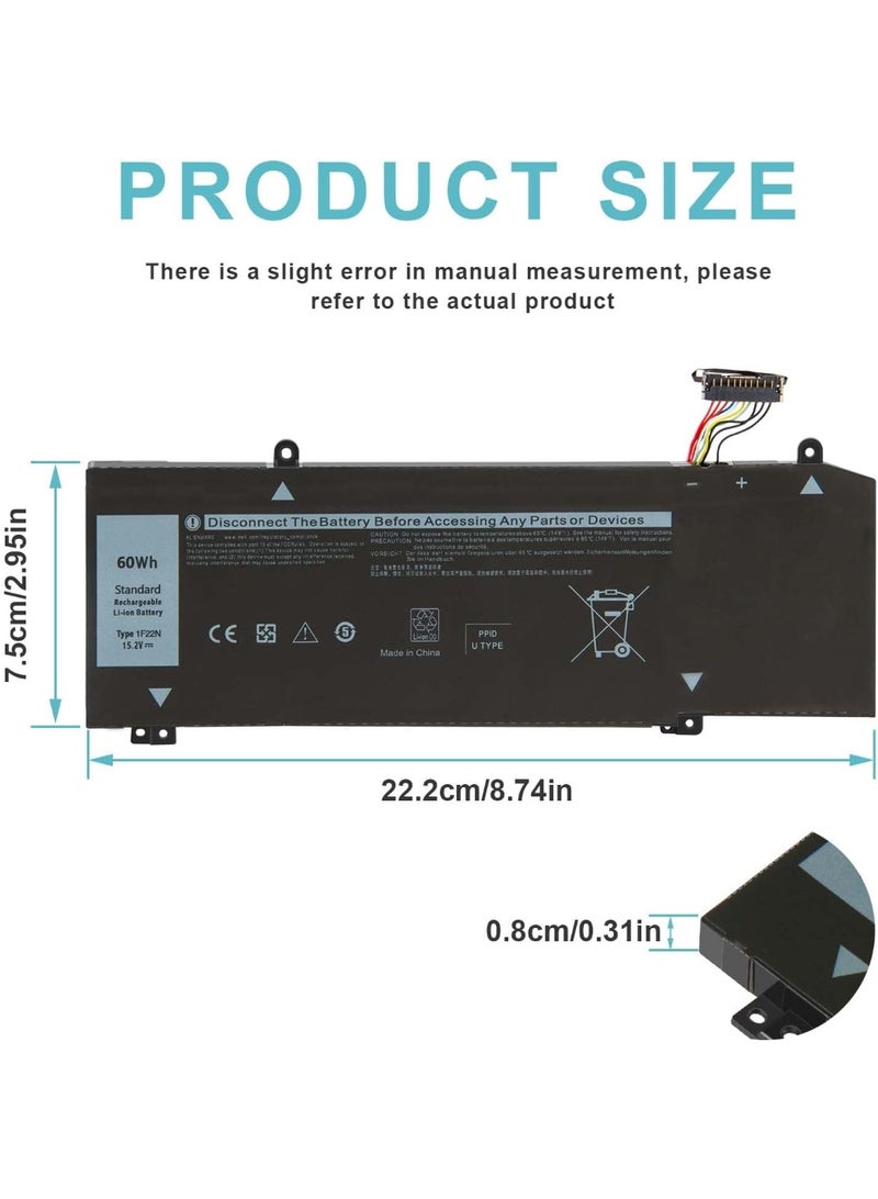 Replacement Laptop Battery 60Wh 4-Cell Compatible with Dell G5, G7, M15 and M17 Series, Model 1F22N Rechargeable Battery - Image 2