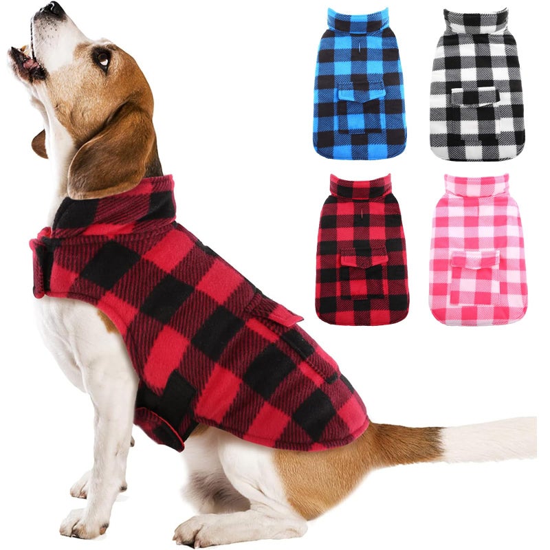 Kuoser Dog Winter Coat Windproof Dog Fleece Jacket British Style Plaid Cold Weather Doggie Vest Coats Reversible Cozy Warm Puppy Clothes Pet Apparel for Small Dogs XS - Image 2