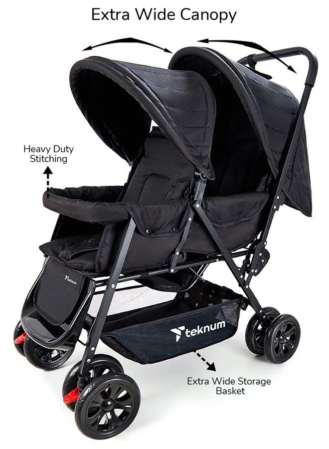 TEKNUM Double Baby Stroller with Hooks - Black - Image 3