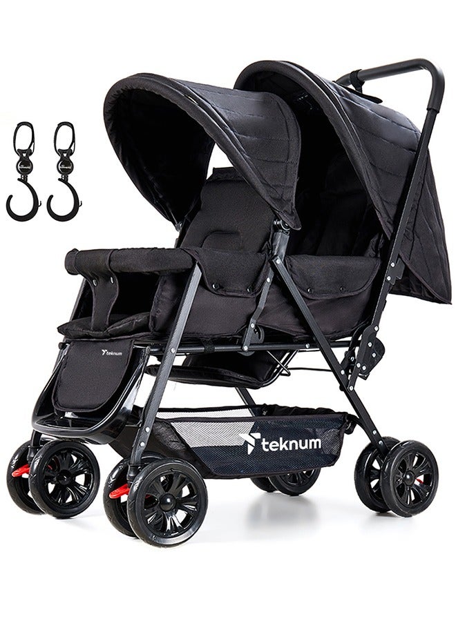TEKNUM Double Baby Stroller with Hooks - Black - Image 1