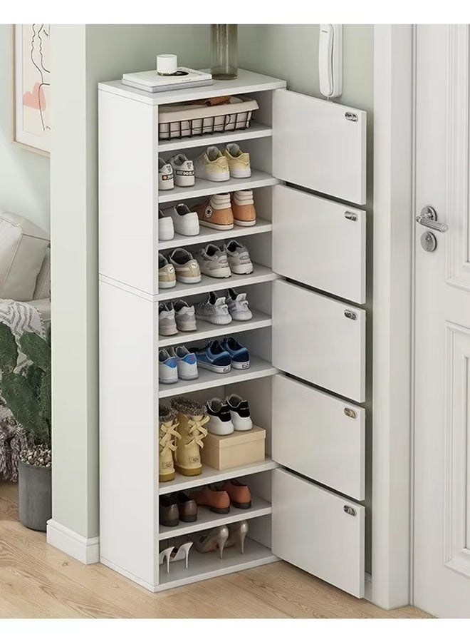 إن كي أكس رف أحذية نارو موفر للمساحة للمدخل صغير الحجم مقاوم للغبار باللون الأبيض مع أدراج متعددة 42*30*147 سم. - Image 1