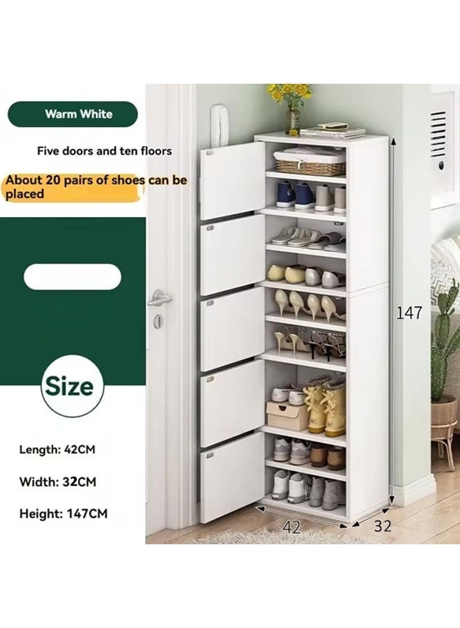 إن كي أكس رف أحذية نارو موفر للمساحة للمدخل صغير الحجم مقاوم للغبار باللون الأبيض مع أدراج متعددة 42*30*147 سم. - Image 2