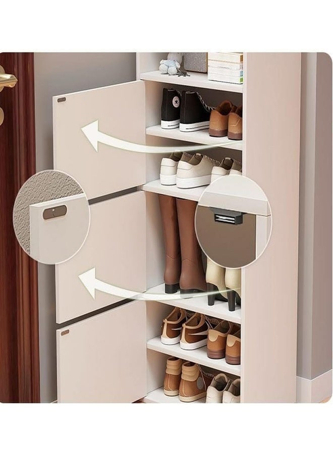 إن كي أكس رف أحذية نارو موفر للمساحة للمدخل صغير الحجم مقاوم للغبار باللون الأبيض مع أدراج متعددة 42*30*147 سم. - Image 4