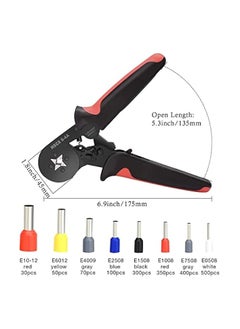 PROMASS Ferrule Crimping Tool Kit, AWG23-7 Self-adjustable Ratchet Wire Crimping Tool Kit Crimper Plier Set with 1200PCS Wire Terminals Crimping Connectors Wire End Ferrules(Black red)  - Image 2