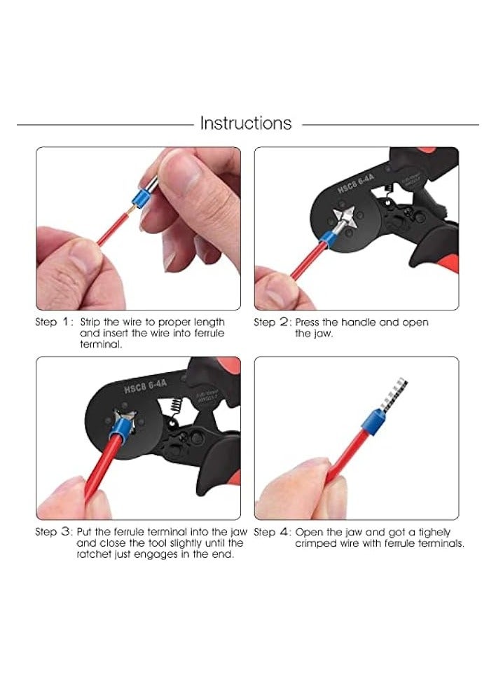 PROMASS Ferrule Crimping Tool Kit, AWG23-7 Self-adjustable Ratchet Wire Crimping Tool Kit Crimper Plier Set with 1200PCS Wire Terminals Crimping Connectors Wire End Ferrules(Black red)  - Image 4