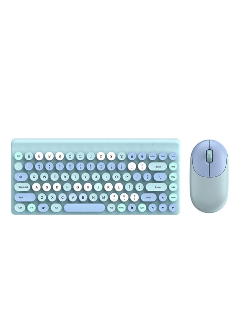 Wireless Keyboard And Mouse Set 2.4Ghz, Cute Round Power Saving Wireless Usb Keyboard Set, Ultra Thin For Home Laptop And Desktop Computer/Mac/Smart Tv, 2*Aa Battery Used - Blue