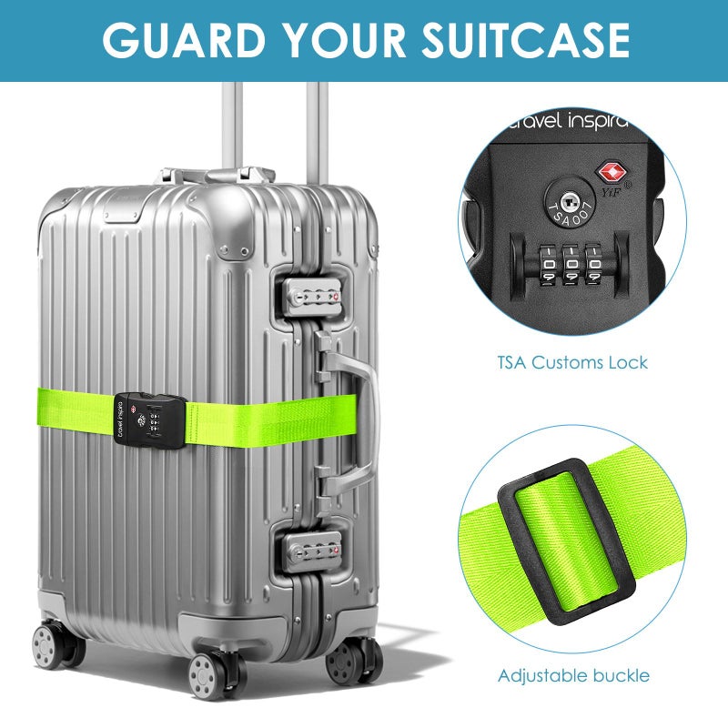 travel inspira Travel Inspira Luggage Straps with TSA Combination Lock - Adjustable, Easy to Use, Protect Your Luggage, Fluorescent Green  - Image 3