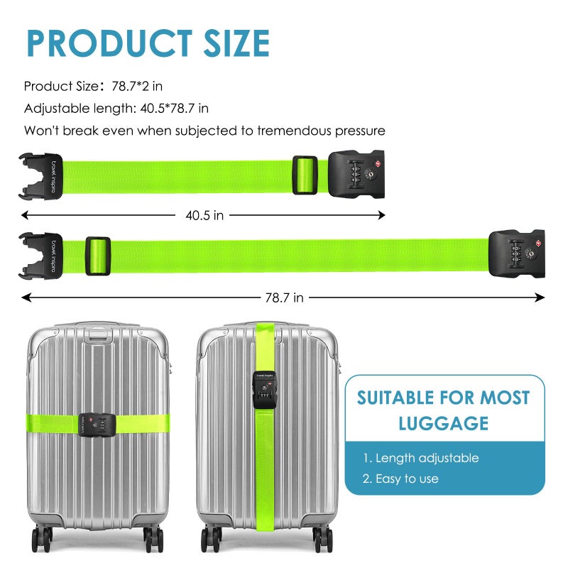 travel inspira Travel Inspira Luggage Straps with TSA Combination Lock - Adjustable, Easy to Use, Protect Your Luggage, Fluorescent Green  - Image 5