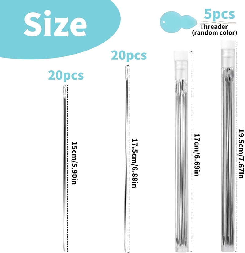 JUPEAN 47 Pcs Long Sewing Needles Set Long Darning Needle Large Eye Stitching Needles 2 Size Embroidery Needles 6.8 inch, 5.9 inch Long Needle for Art Crafts - Image 2