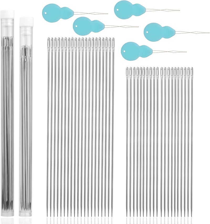 JUPEAN 47 Pcs Long Sewing Needles Set Long Darning Needle Large Eye Stitching Needles 2 Size Embroidery Needles 6.8 inch, 5.9 inch Long Needle for Art Crafts - Image 1