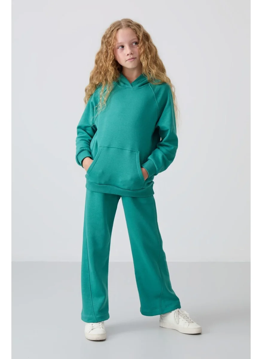 Tommy Life Navy Green Cotton Fluffy Soft Texture Standard Fit Embroidered Girls Tracksuit - 75162