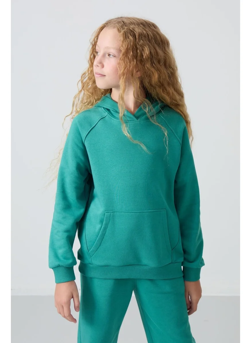 Tommy Life Navy Green Cotton Fluffy Soft Texture Standard Fit Embroidered Girls Tracksuit - 75162