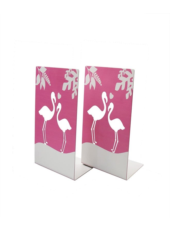 Enyuwlcm Metal Book End for Kids Cute Bookends with Nonskid Base 1 Pair Cartoon Pink Flamingo - Image 1