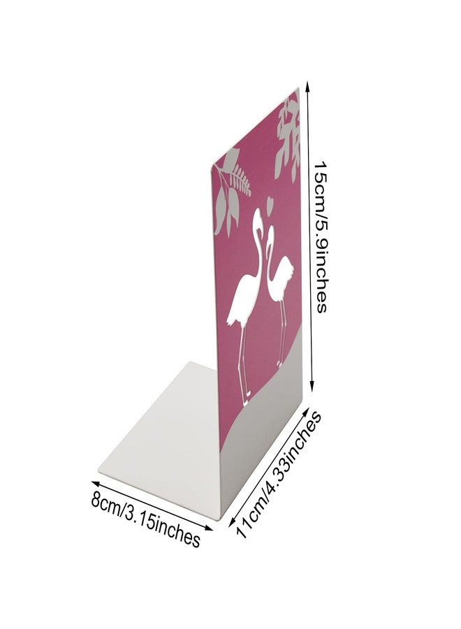 Enyuwlcm Metal Book End for Kids Cute Bookends with Nonskid Base 1 Pair Cartoon Pink Flamingo - Image 2
