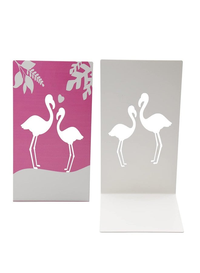 Enyuwlcm Metal Book End for Kids Cute Bookends with Nonskid Base 1 Pair Cartoon Pink Flamingo - Image 4