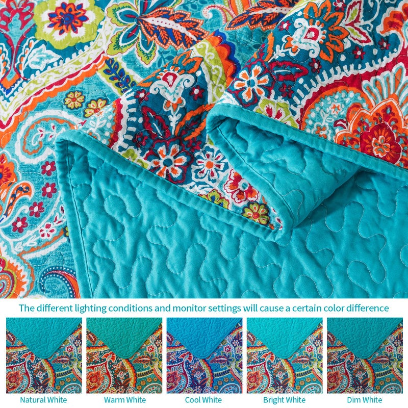 VAPUTAR Quilt California King Size Bedding Set - Cotton California King Quilt (108 * 118 Inch) - Boho Lightweight Reversible Oversized Bedspread for Farmhouse Bedroom (Teal), 3 Pieces - Image 5
