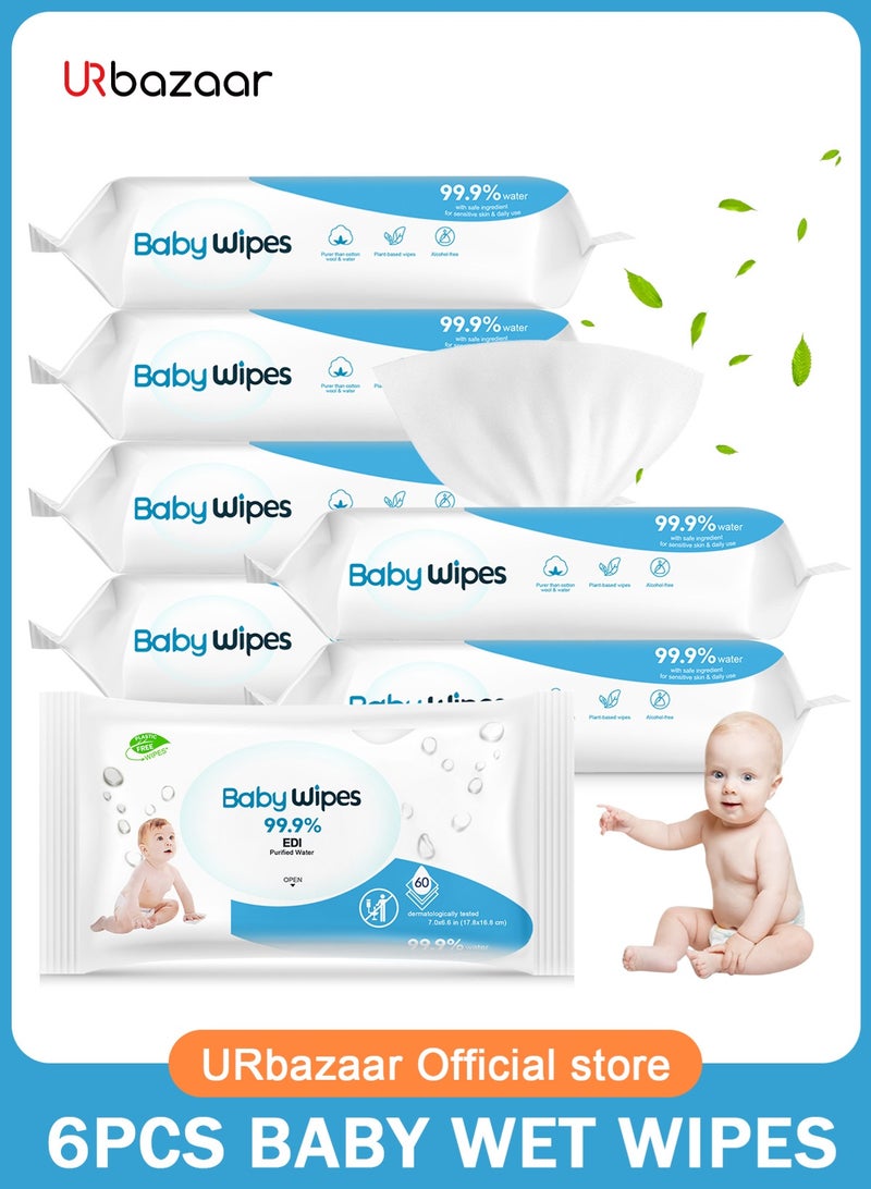 URbazaar Original Baby Wipes, 99.9% Water, 3-In-1 Cleans, Cares, Protects, Unscented & Hypoallergenic, 360 Count (6 Packs) - Image 1