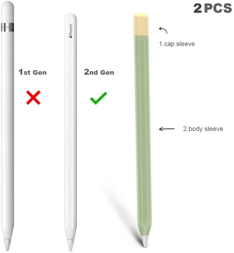 Meyaar Pencil Case Compatible with Apple Pencil 2nd Generation Case, Sleeve Silicone Cover Accessories for Apple Pencil 2nd Generation (Green, Yellow) - Image 2