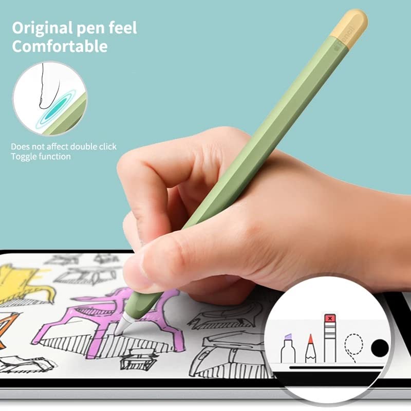 Meyaar Pencil Case Compatible with Apple Pencil 2nd Generation Case, Sleeve Silicone Cover Accessories for Apple Pencil 2nd Generation (Green, Yellow) - Image 4