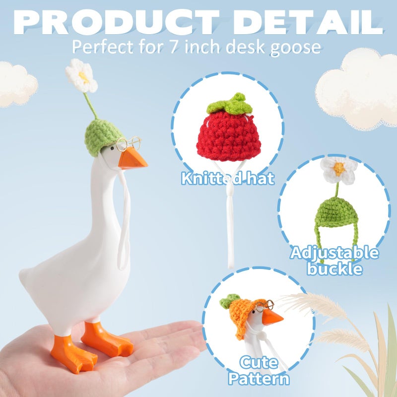 linastu 6 Set 7inch Desk Goose Outfits, Mini Desktop Goose clothes Desk Goose Accessories Set for Magnetic Goose Statue (Colorful Hat+ Sunglasses) - Image 3