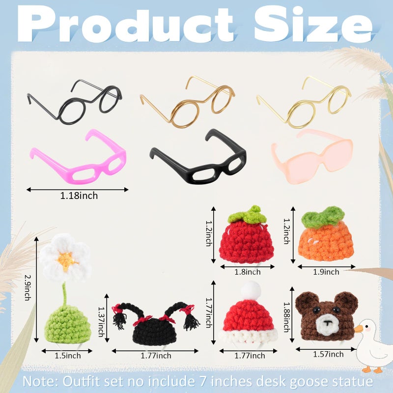 linastu 6 Set 7inch Desk Goose Outfits, Mini Desktop Goose clothes Desk Goose Accessories Set for Magnetic Goose Statue (Colorful Hat+ Sunglasses) - Image 2